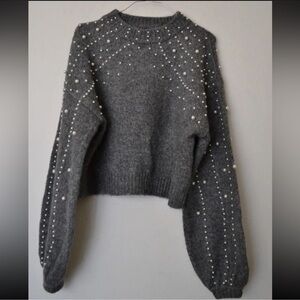 Zara cropped grey sweater faux pearls